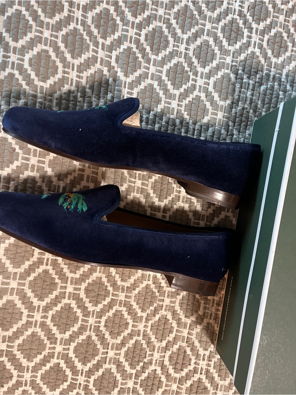 Stubbs & Wootton Navy Velvet  Storm Embroidered Loafers - Picture 3 of 12